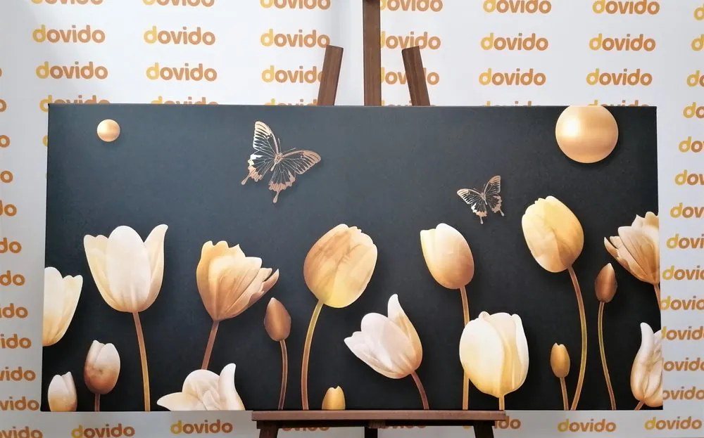 Quadro su tela – Tulipani con motivo dorato