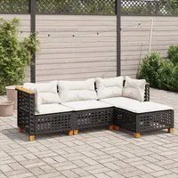 Set Divani da Giardino 4 pz con Cuscini Nero in Polyrattan 3261782