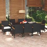 Set Pranzo da Giardino 9 pz con Cuscini in Polyrattan Nero 3095020