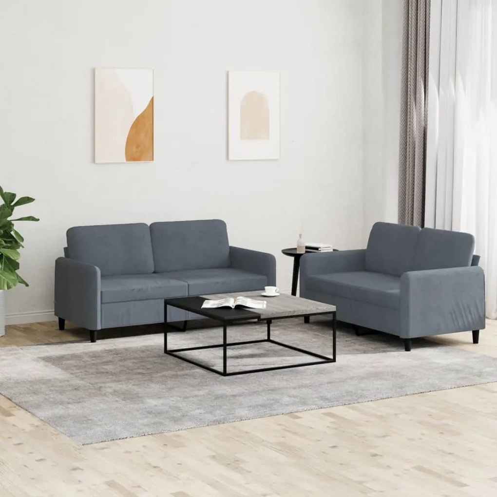 Set Di Divani 2 Pz Grigio Scuro İn Velluto /