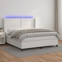 Giroletto Molle con Materasso e LED Bianco 160x200cm Similpelle 3139332