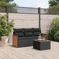 Set Divani da Giardino 4 pz con Cuscini Nero in Polyrattan 3227441