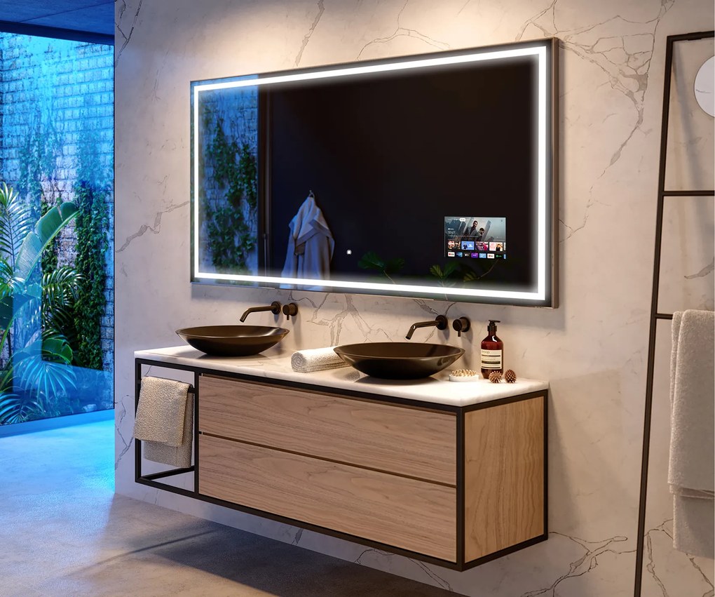 Specchio bagno retroilluminato LED L49 smart specchio per bagno con Stazione meteo Wi-Fi sinistra, Altoparlante Bluetooth