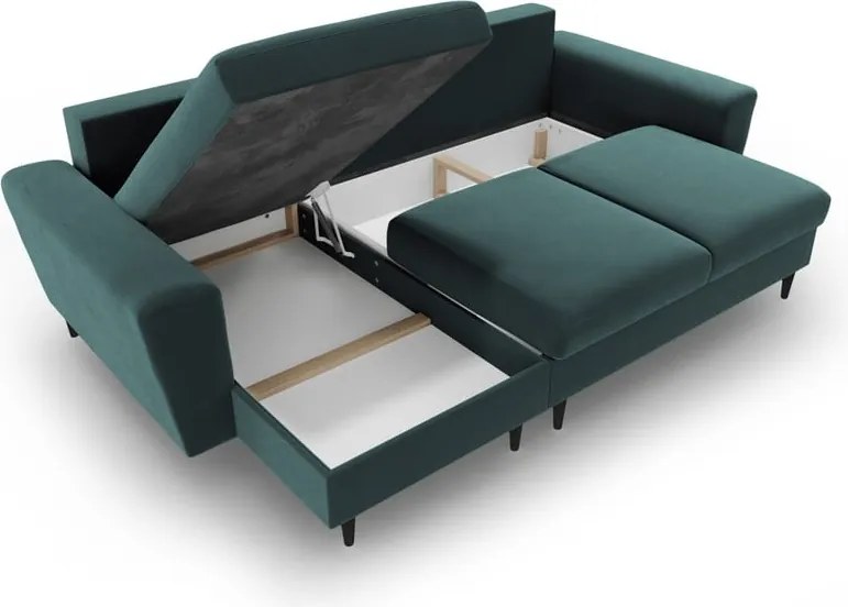 Divano angolare color petrolio allungabile e con contenitore con rivestimento in velluto Kyoto – Cosmopolitan Design