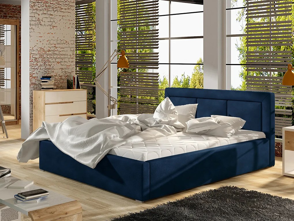 Letto matrimoniale con box contenitore Bordeaux - 160 x 200 cm , Tessuto blu