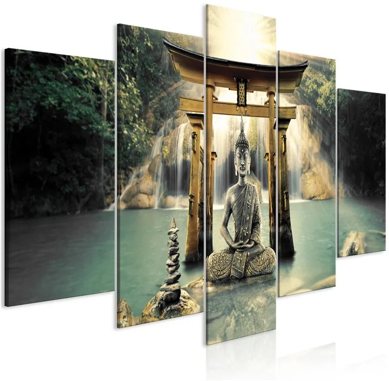 Quadro Buddha Smile (5 Parts) Wide  Colore Giallo, Dimensioni e Misure 200x100