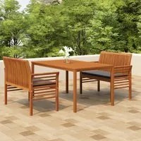 Set da Pranzo per Esterni 3pz con Cuscini Legno Massello Acacia 3120458