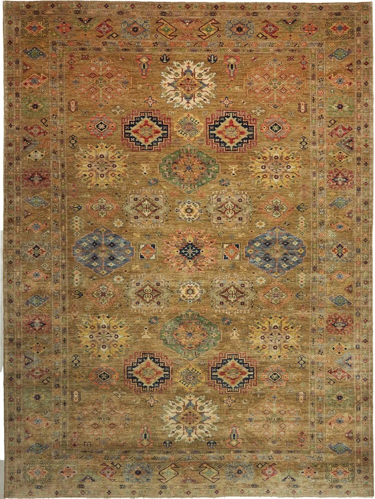 Kazak Tappeto 280 x 370 Verde (Pakistan) Annodato A Mano