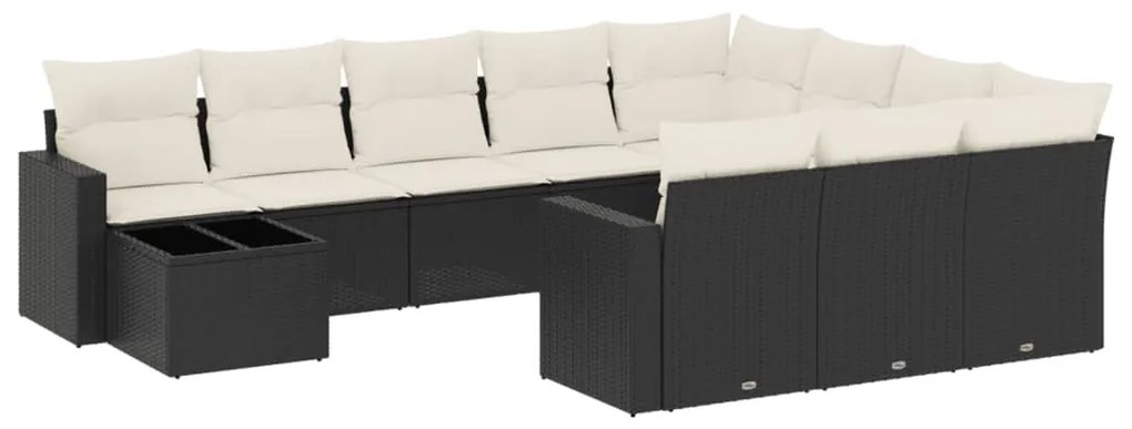 Set Divani da Giardino 11 pz con Cuscini in Polyrattan Nero