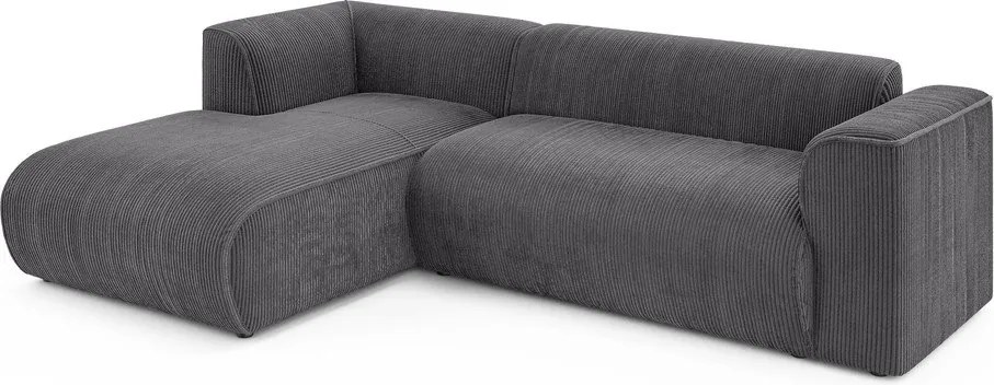 Divano angolare grigio scuro (con penisola a sinistra/con chaise lounge) con rivestimento in velluto a coste Merid – Ropez