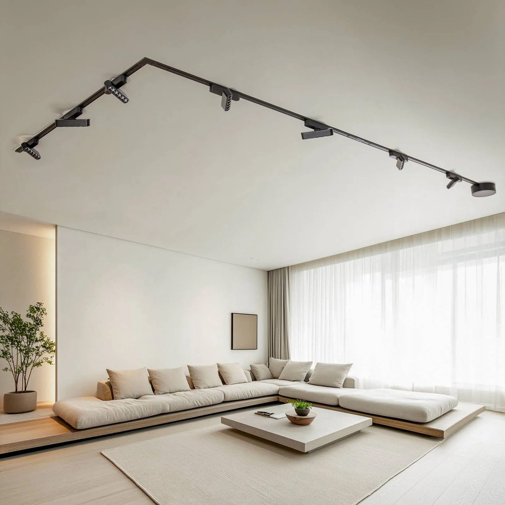 Sistema di binari Lumaro, punti luce, a 7 luci, nero, 48 V, dimmerabile Lumaro 48V Lindby,, Nero, Soggiorno / Sala da pranzo, Alluminio, Moderno