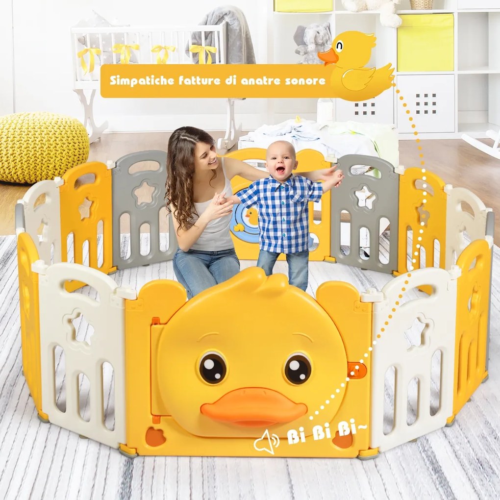 Costway Box pieghevole per bambini, Centro attività sicuro con disegno di anatroccolo giallo