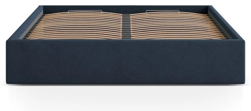 Letto matrimoniale imbottito blu scuro con contenitore/senza testiera con rete inclusa 200x200 cm Susan – Micadoni