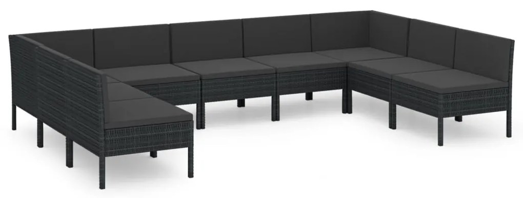 Set divani da giardino 9 pz con cuscini in polyrattan nero