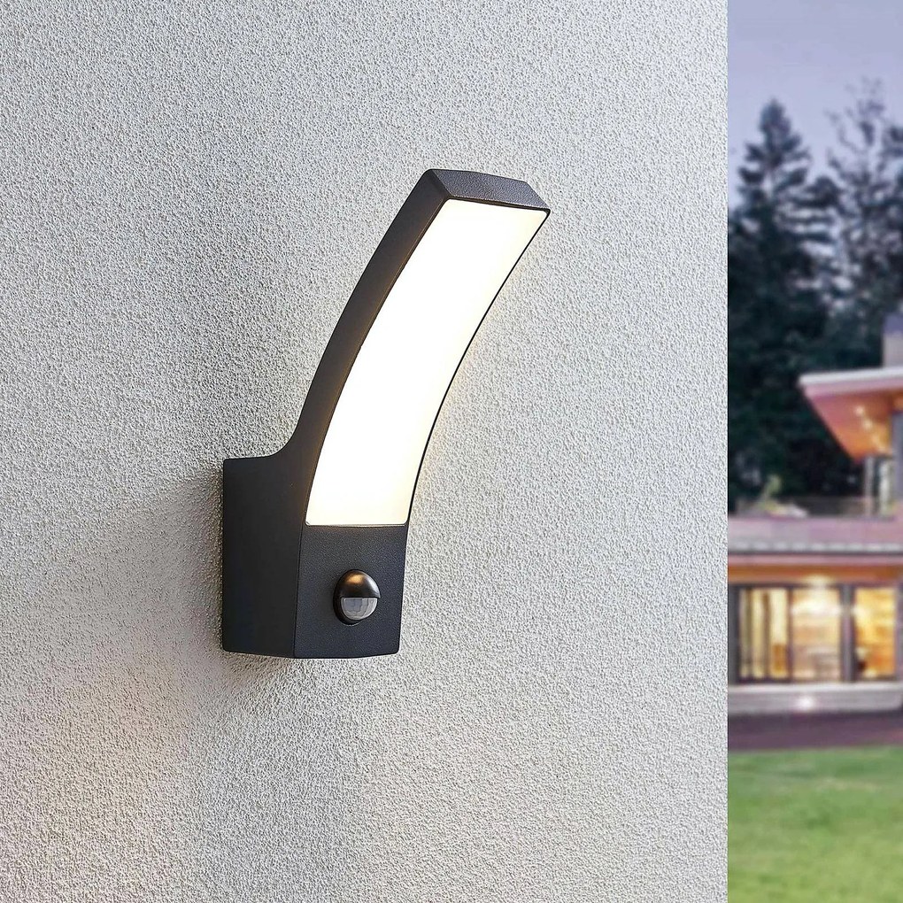 Lindby Applique da esterni LED Ilvita, sensore, antracite, IP54 Ilvita, Nero, Alluminio, Moderno