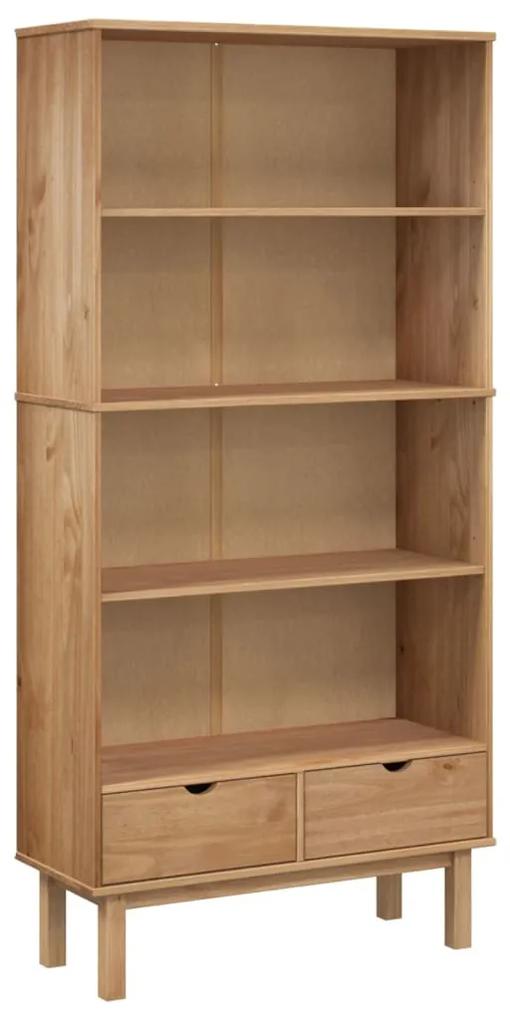 Libreria otta con 2 cassetti marrone in legno massello di pino