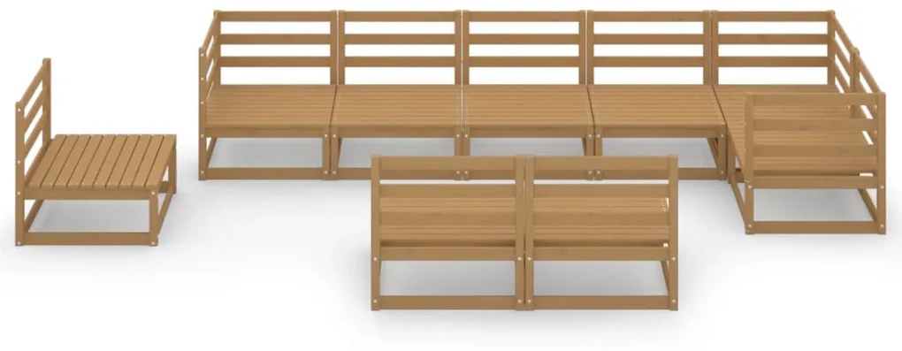 Set Divani da Giardino 9 pz Miele in Legno Massello di Pino