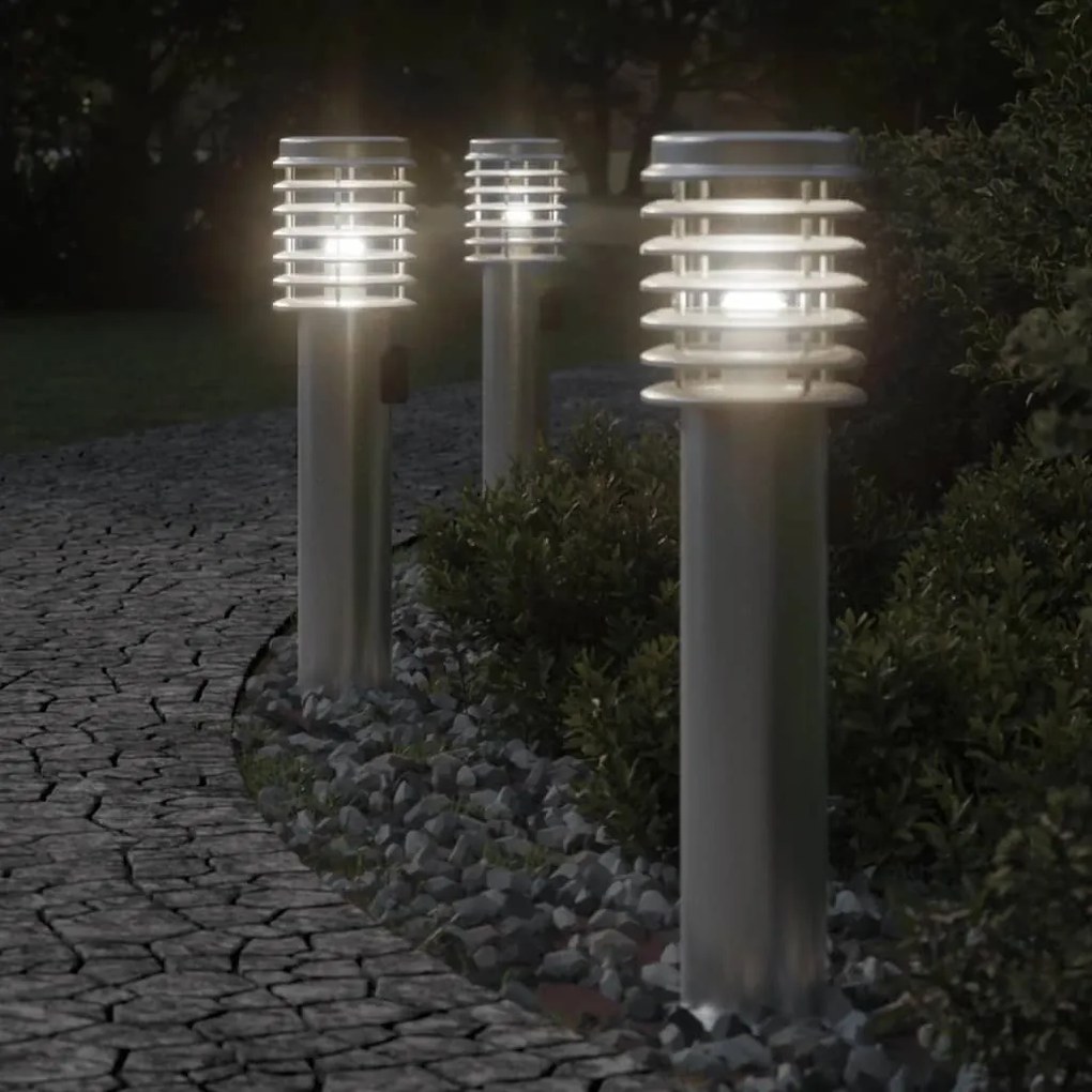 Lampade Da Terra Esterni Con Presa 3 Pz Argento 60 Cm Acciaio /