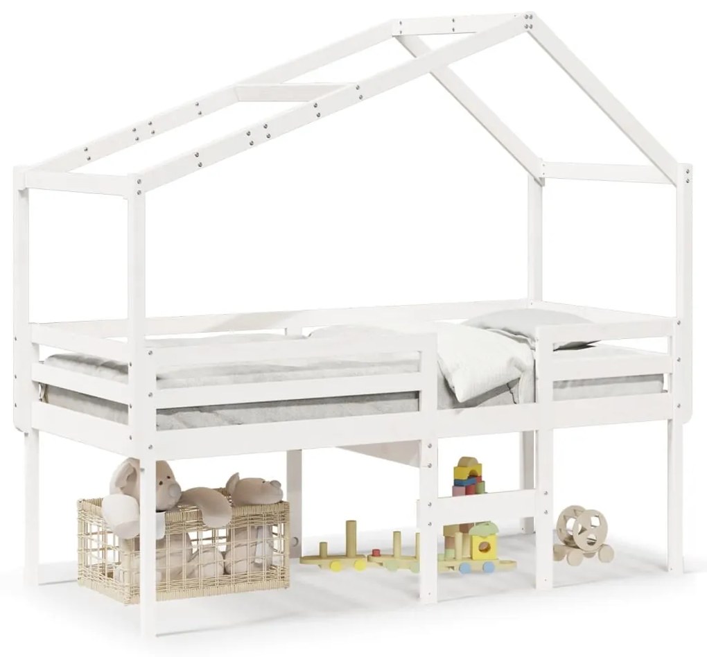 Letto A Soppalco Con Tetto Bianco 80x200 Cm İn Legno Di Pino /
