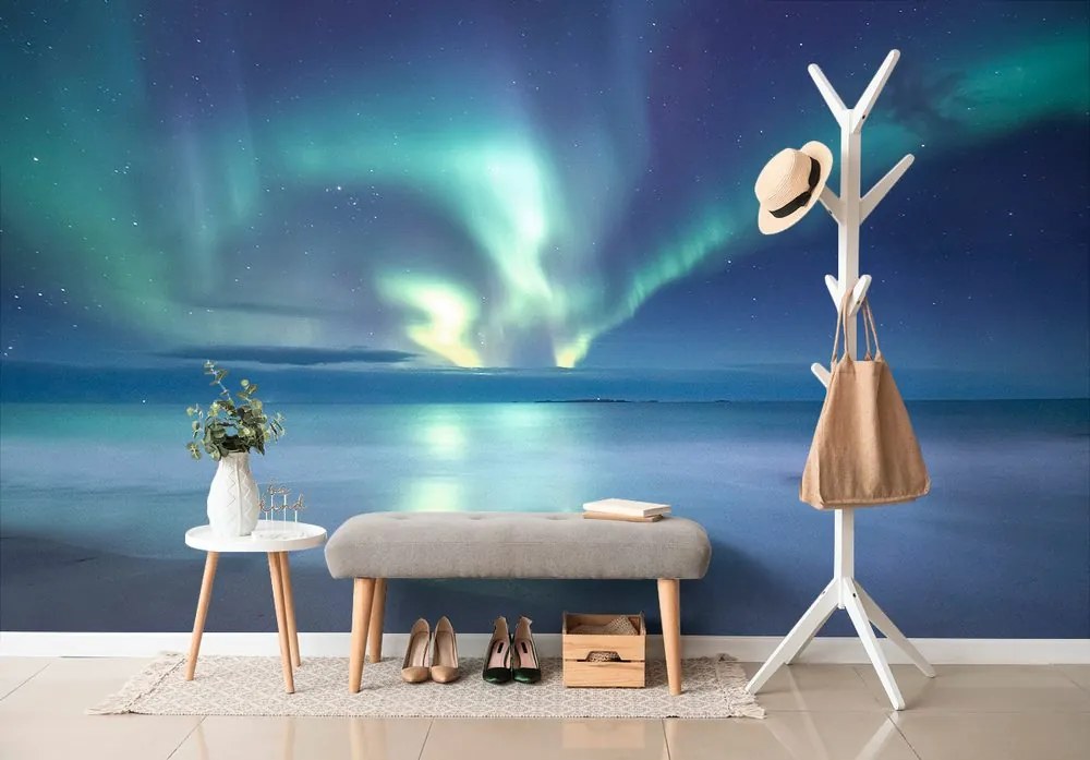 Carta da parati autoadesiva – Aurora boreale sull'oceano