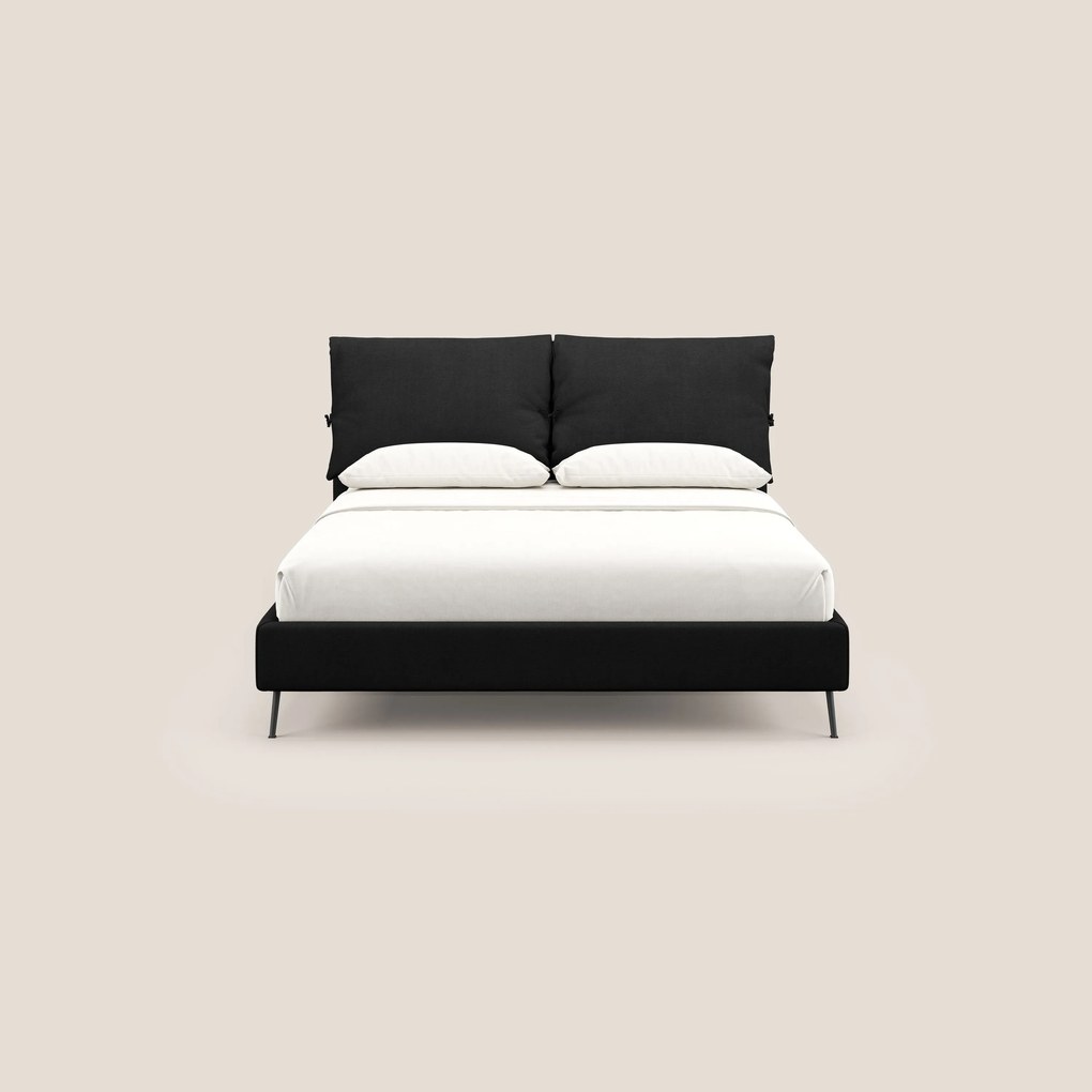 Artemisia letto imbottito con piedini alti sfoderabile in tessuto smacchiabile T17 nero