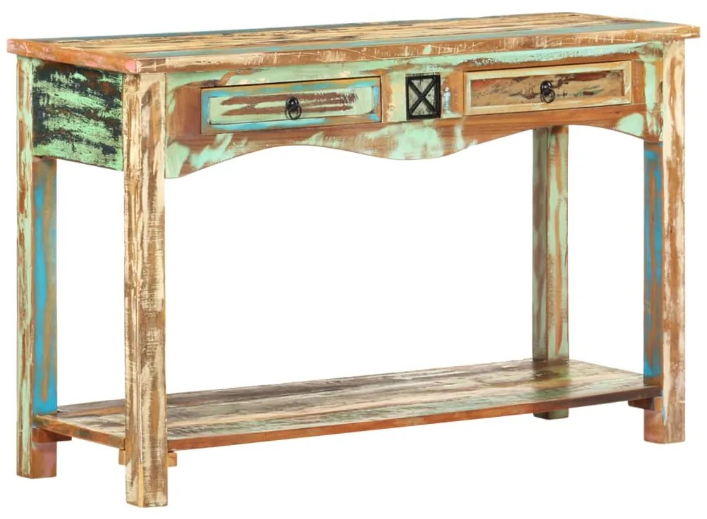 Tavolo Consolle 120x40x75 Cm İn Legno Massello Di Recupero /