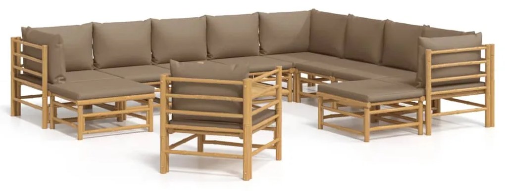 Set salotto da giardino 12pz con cuscini tortora bambù