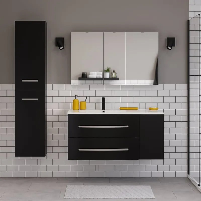 Mobile da bagno sospeso sotto lavabo L 111.2 x H 53.7 x P 47.5 cm nero laccato opaco, 2 cassetti, 1 anta SENSEA Perla