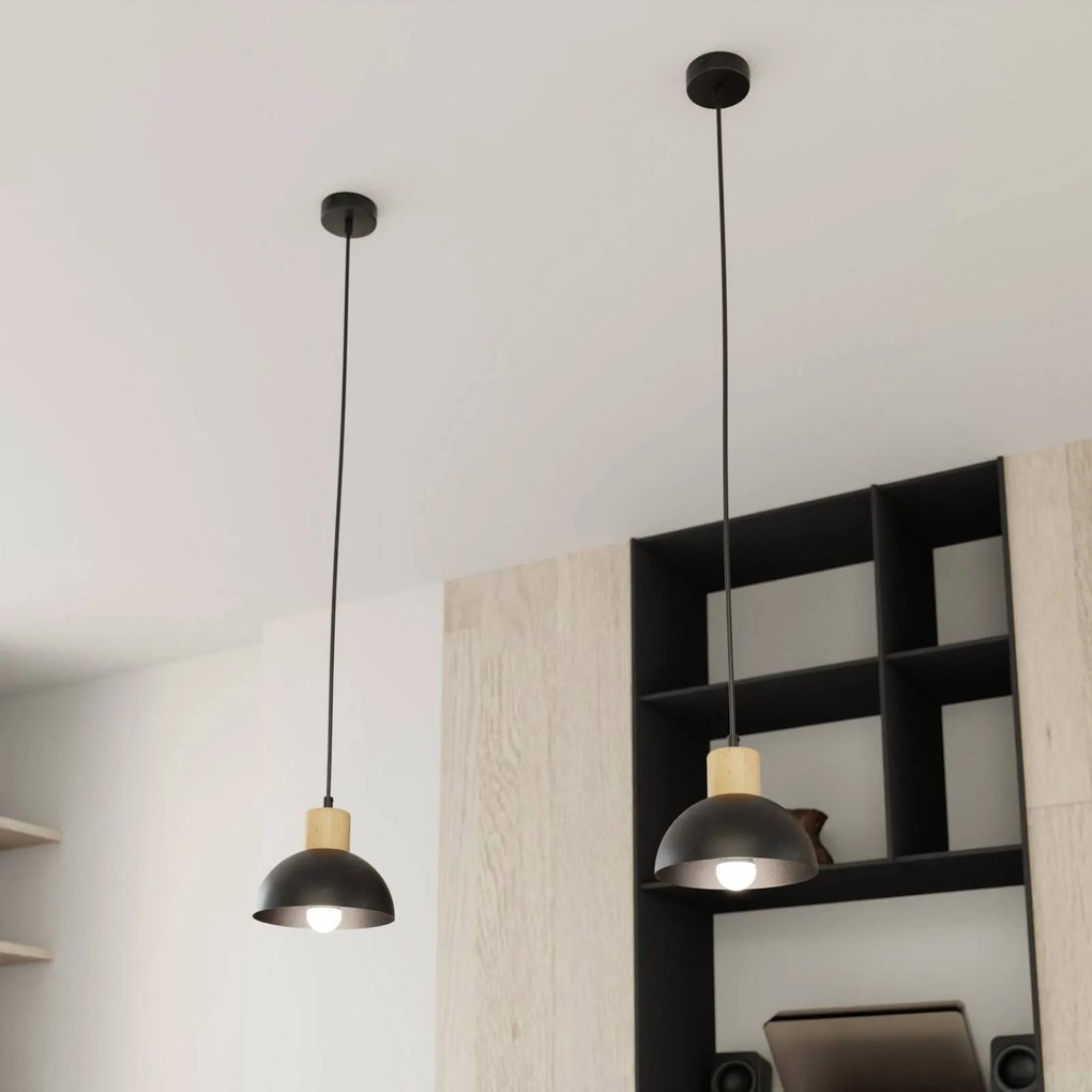 EMIBIG LIGHTING Lampada a sospensione Seco, Ø 18 cm, nero, metallo/legno
