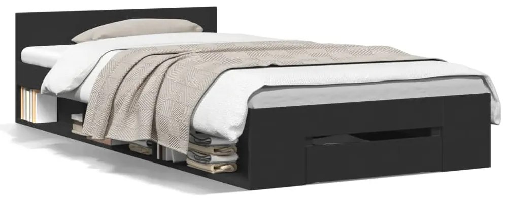 Giroletto con cassetto nero 90x190 cm in legno multistrato
