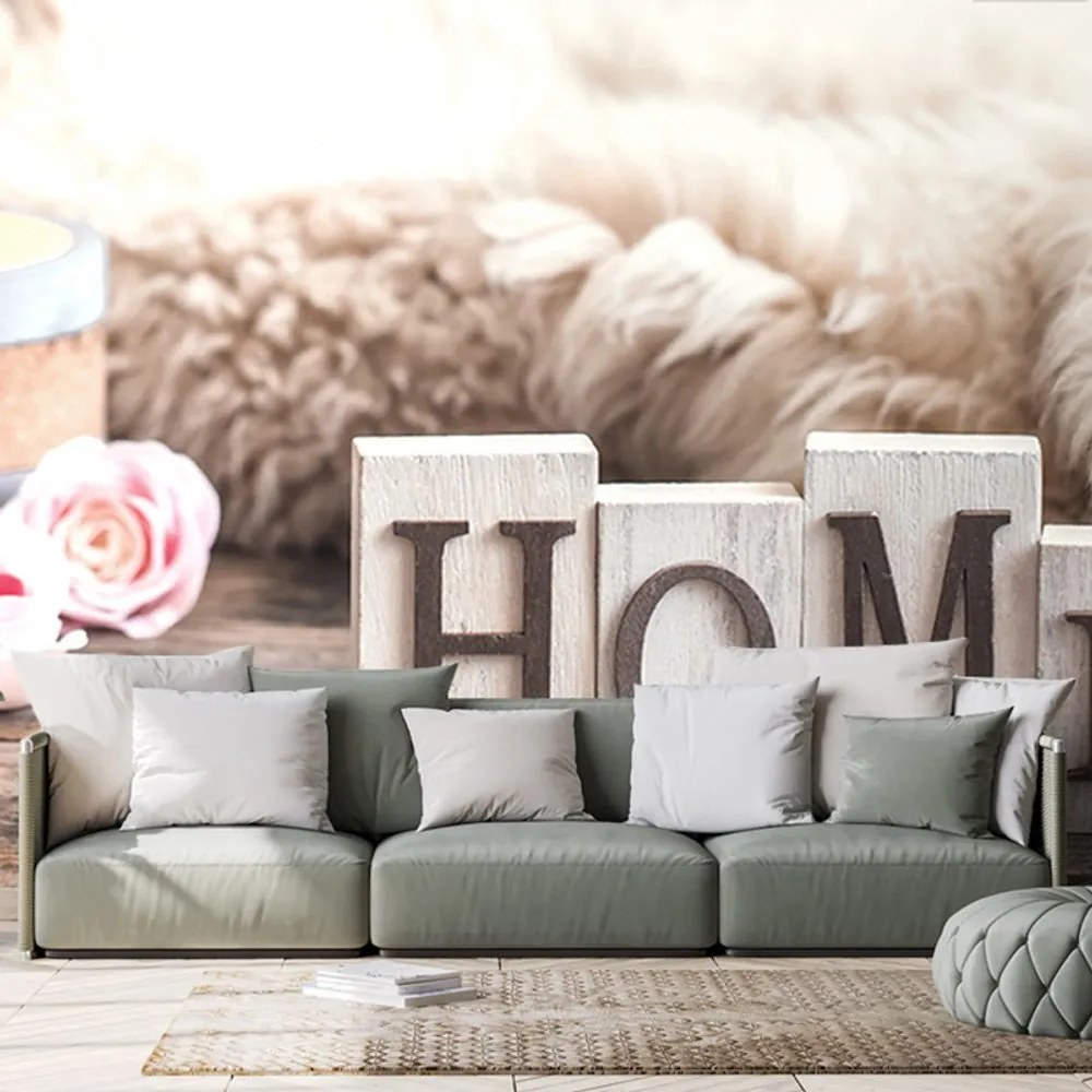 Carta da parati – Natura morta con scritta Home