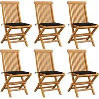 Sedie da Giardino con Cuscini Neri 6 pz in Massello di Teak cod mxl 74196