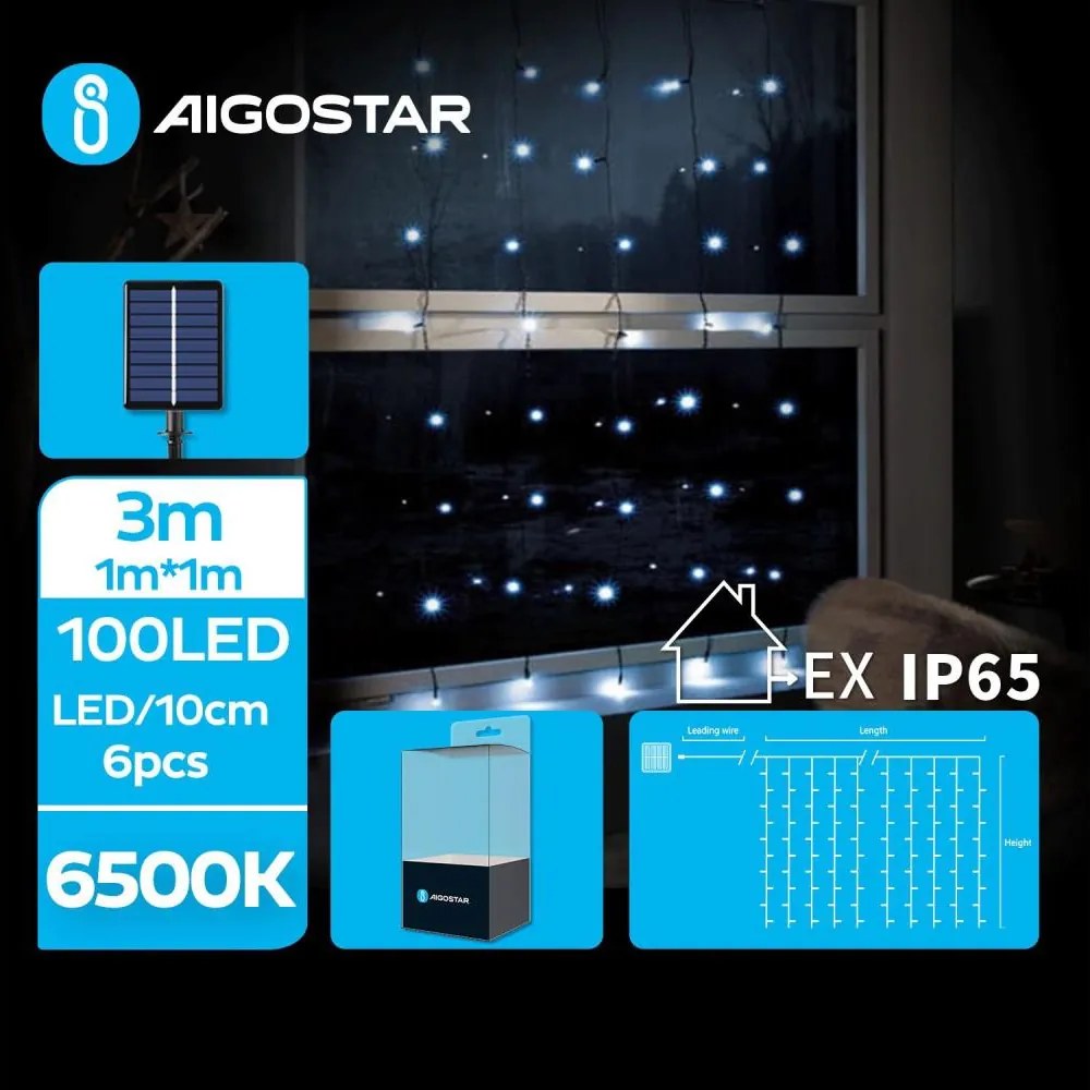 Aigostar - Catena solare a LED 100xLED/8 funzioni 4x1m IP65 bianco freddo