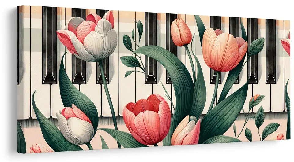 Quadro su tela – Fiori al ritmo della musica e del pianoforte