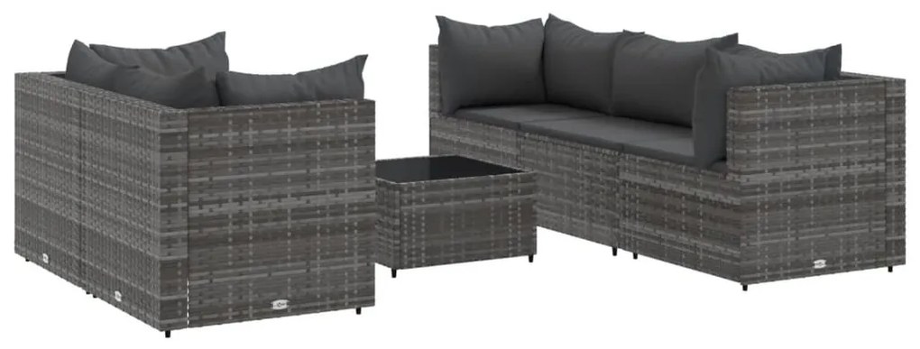 Set divani da giardino 6 pz con cuscini in polyrattan grigio