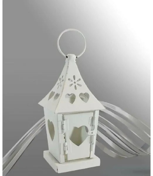 Trade Shop - Porta Candela Lumino Lanterna Bianca In Metallo Bomboniera Matrimonio 90539