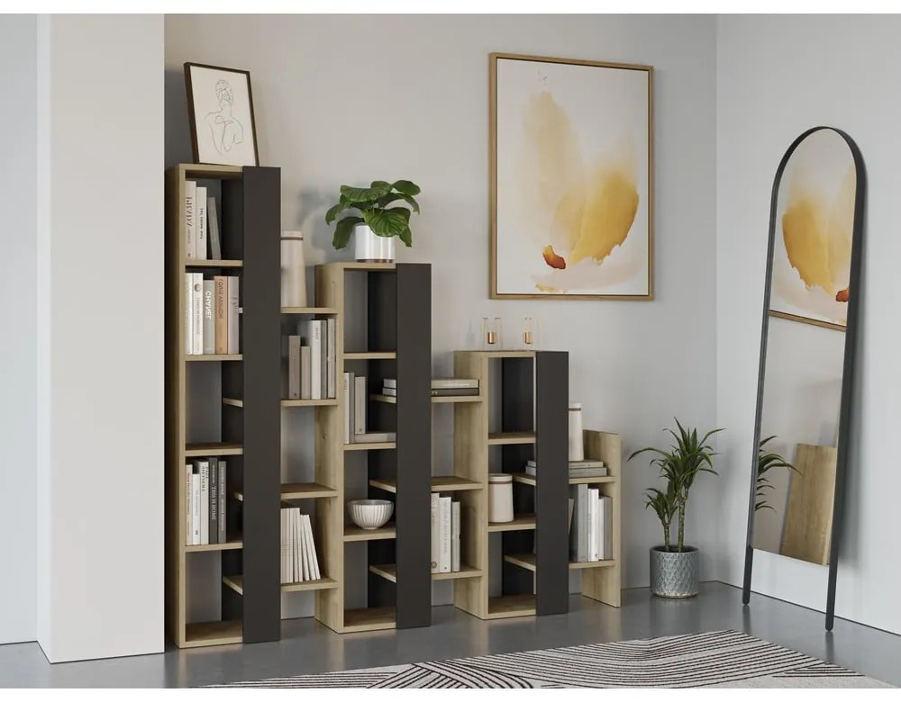 Scaffale in rovere decorato in nero e naturale 158x151 cm Anissa - Marckeric