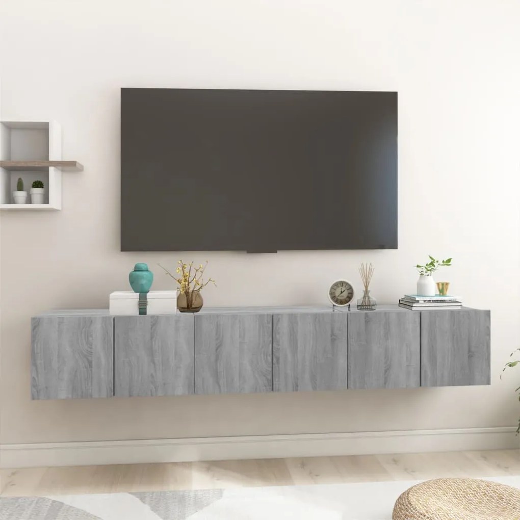 Mobili TV Pensili Grigio Sonoma 3 pz 60x30x30 Legno Multistrato