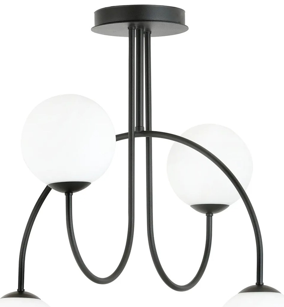 Plafoniera Moderna Utu 4 Luci In Acciaio Nero E Vetro Bianco 50 Cm