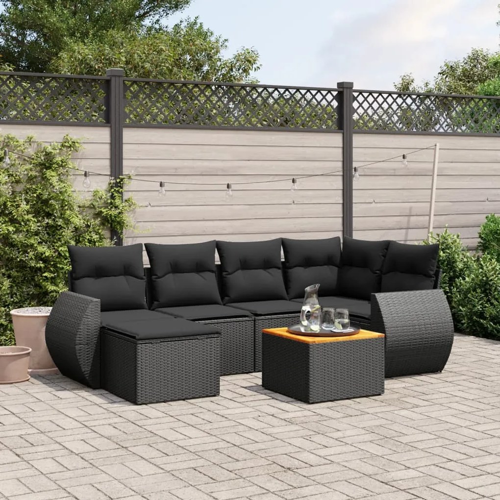 Set divani da giardino con cuscini 7pz nero polyrattan
