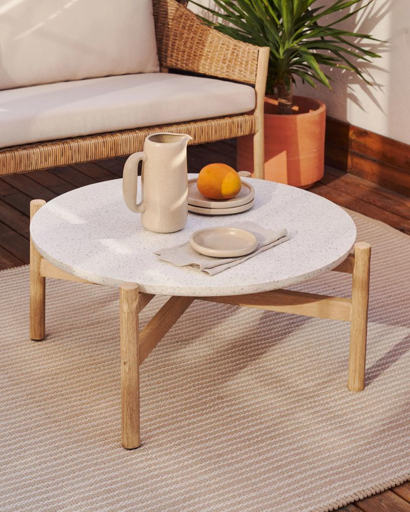 Kave Home - Tavolino da caffÃ¨ Pola in cemento e legno massello di eucalipto Ã˜ 84,4 cm FSC