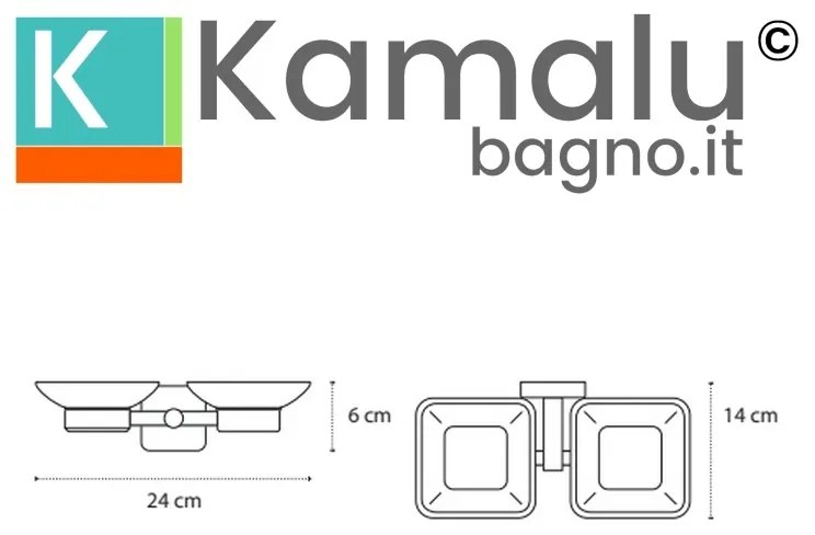 Kamalu - porta sapone bagno doppio in acciaio e vetro installazione a muro | clode-c