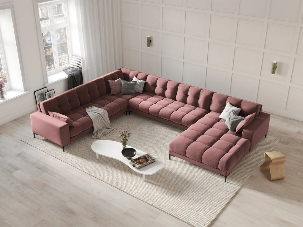 Divano angolare Mamaia 7 posti in velluto Bluvel gambe nere - L327 cm