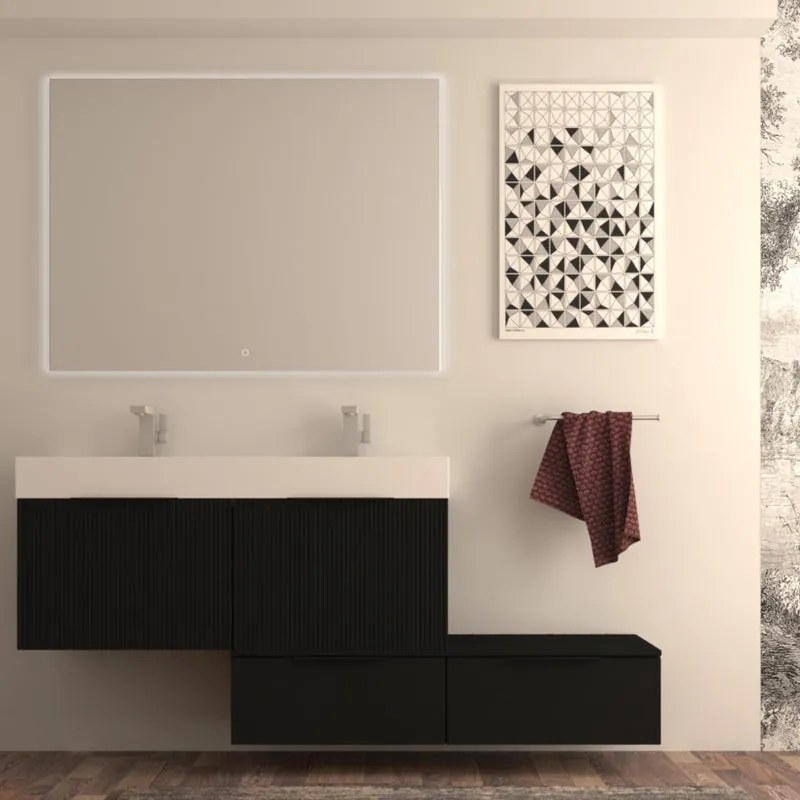 Mobile da bagno sotto lavabo Modula nero opaco laccato opaco L 120 x H 43 x P 44 cm 2 cassetti, lavabo non incluso