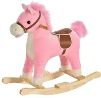 Cavallo a Dondolo per Bambini in Legno e Peluche Rosa