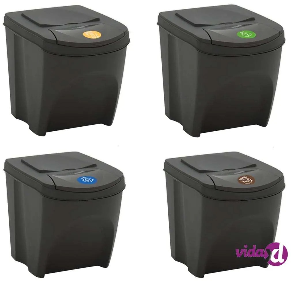 vidaXL Contenitori Impilabili Rifiuti 4 pz Grigio 100 L Polipropilene
