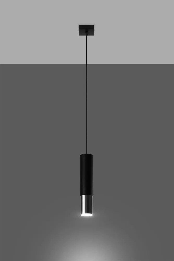 Lampadario nero/argentato in metallo ø 8 cm Longbot – Sollux