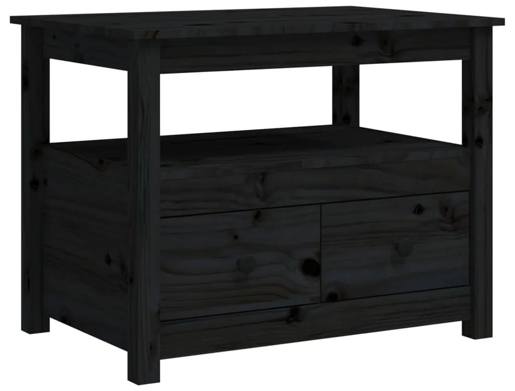 Tavolino Da Salotto Nero 71x49x55cm İn Legno Massello Di Pino /