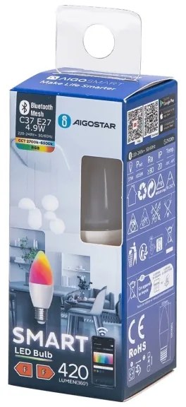 LED RGBW Lampadina C37 E27/4,9W/230V 2700-6500K - Aigostar