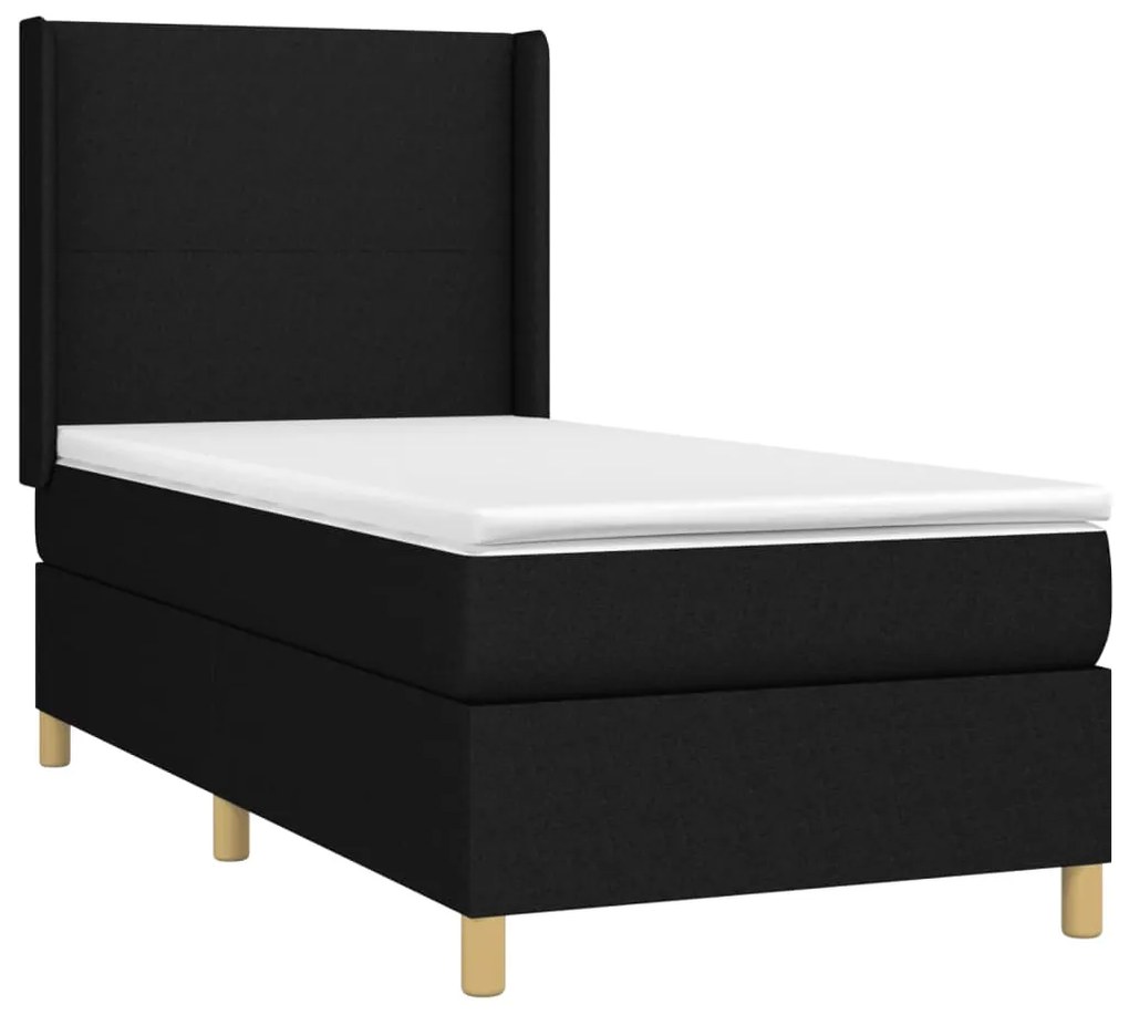 Letto a molle con materasso e led nero 90x190 cm in tessuto